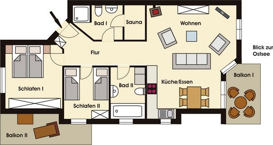 Ferienwohnung in Ostseebad Nienhagen - Meerblick u. SPA Mundt - Grundri&szlig;